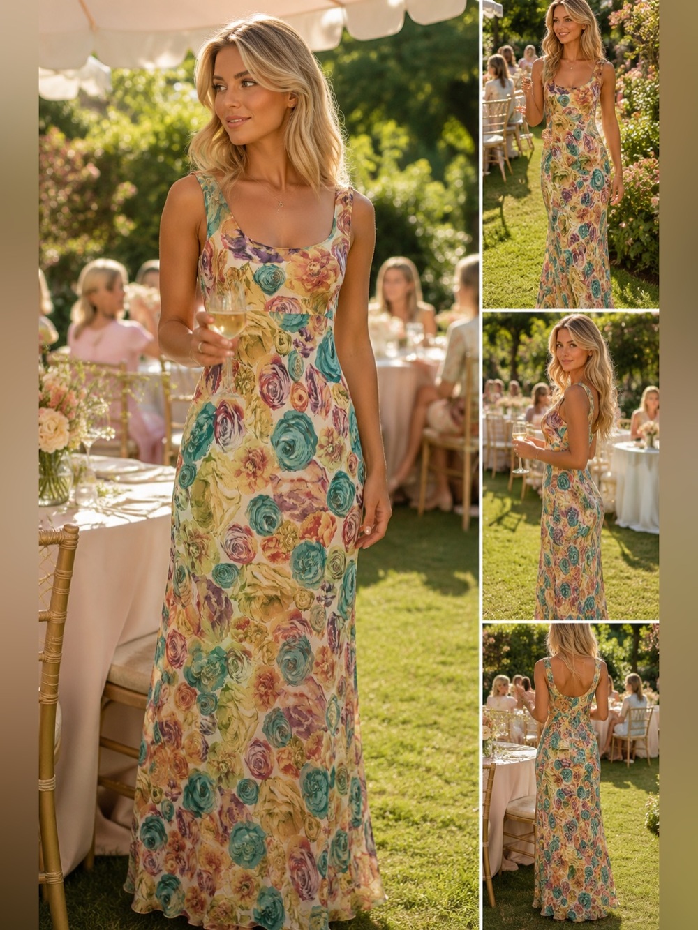 Nostalgia Floral Bias Cut Maxi Dress Y2K 90s Cottagecore Garden Party S Romantic